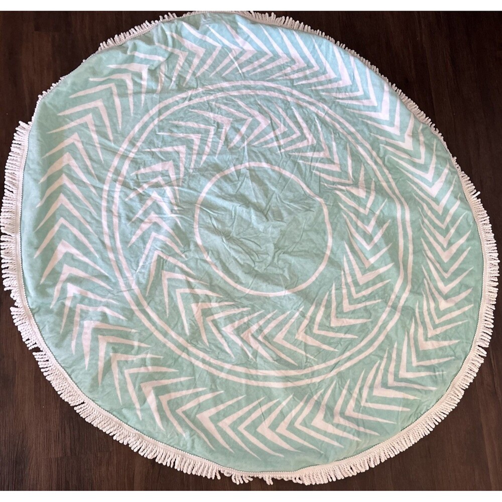 Pottery Barn Arrow Round Beach Towel 60 X 60 Seafoam/aqua NWOT Cottage Beachdaze